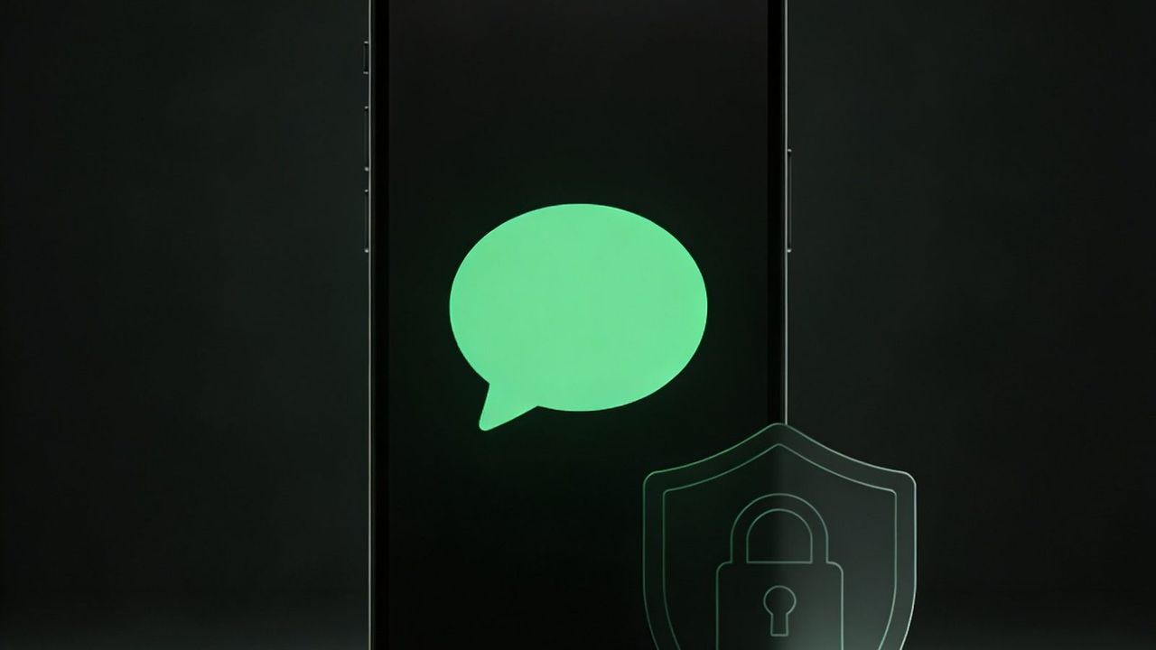 Smartphone mit leuchtender Chat-Sprechblase und Datenschutz-Schild — DSGVO-sicher