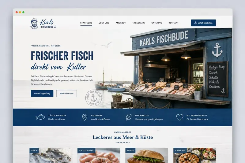 Webseite Karls Fischbude — Beispiel Gastronomie